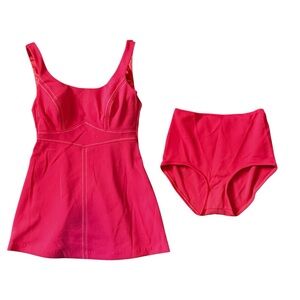 1950s 60s Sears Sea Stars Hot Pink Swimdress Set Retro Pinup Bathing Suit 12
